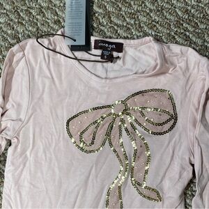 Imoga Blush Long Sleeve Top with Gold Sequin Bow